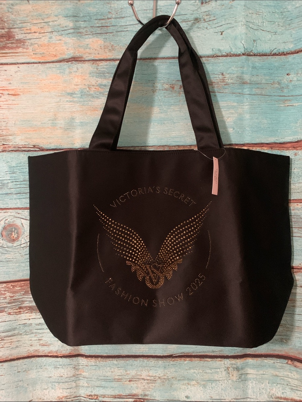 Victoria's Secret Black Tote with Gold Wing Stud Logo - new with tags